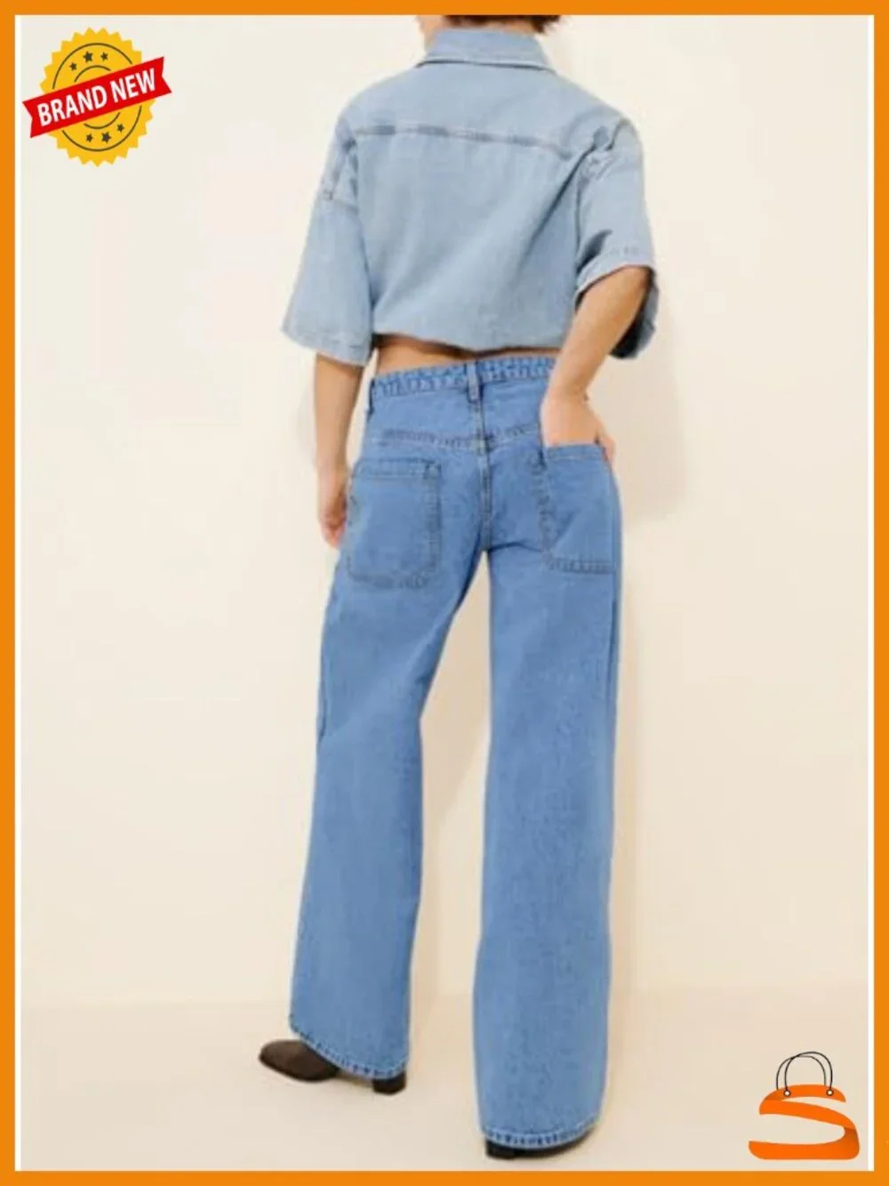 High Waisted Wide Leg Jeans Stretchy Straight Leg Baggy Denim Pants Skate Pocket